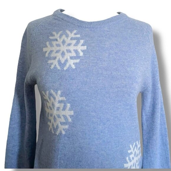 Philosophy Womens Sweater Sz Medium Blue 100% Cashmere Snowflake Fitted Pullover - Picture 3 of 6
